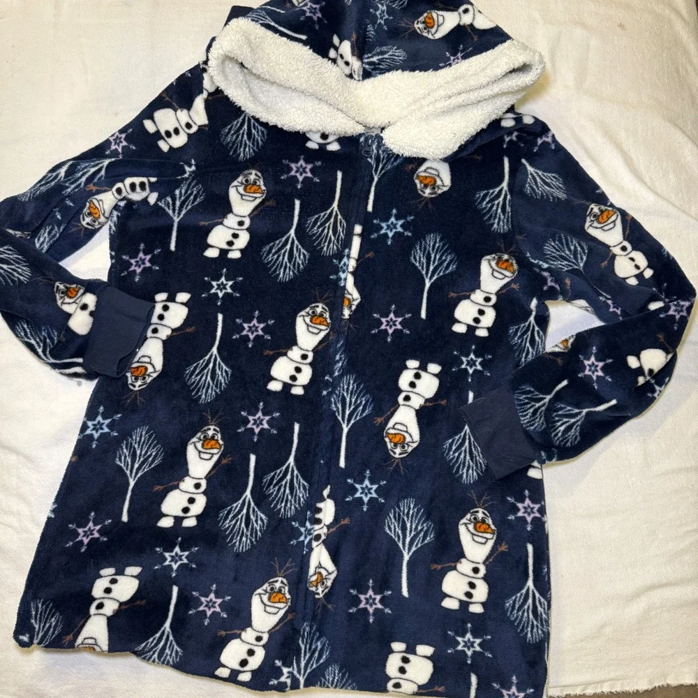Disney Frozen II Olaf Hooded Union Suit Blue Cove Fleece Pajamas L 12-14